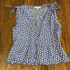 Floral, peplum, button front shirt